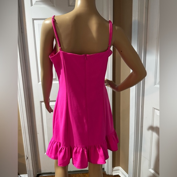 230. Glam Pink Slip Dress with Ruffled Hem - Picture 2 of 7